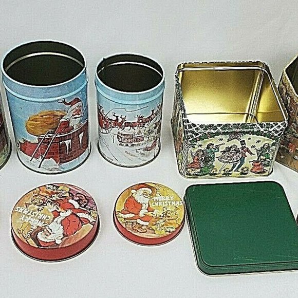 5 VTG Christmas Collectible nesting Tins cans - Picture 8 of 8